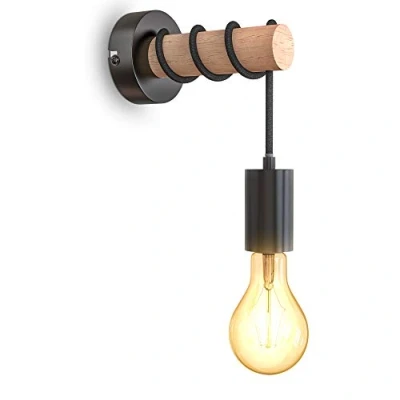 Abbildung von B.K.Licht Wandleuchte Innen mit Holzapplikation, E27 Fassung, max. 10 Watt, Wandlampe innen, Wandstrahler Wandlicht, Wandbeleuchtung, Schlafzimmer, Flurlampe, 9,6x18,5 cm, Schwarz