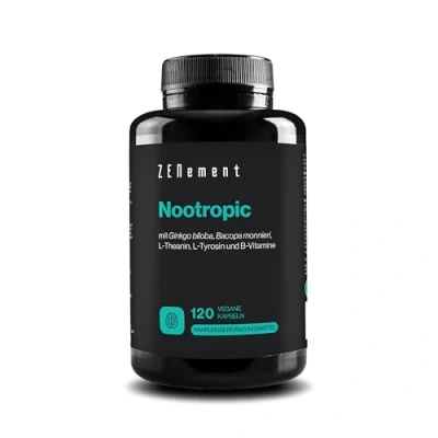 Abbildung von Nootropic, mit Ginkgo Biloba, Bacopa, Grüner Tee, Tyrosin und B Vitamine, 120 Kapseln Gedächtnis, kognitive Funktion, klares Denken Vegan, Laborgeprüft Zenement