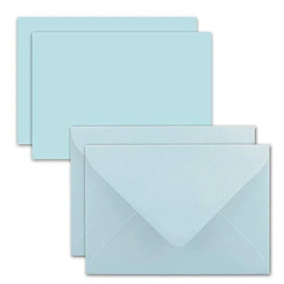 Abbildung von 25x Karte mit Umschlag Set aus Einzel Karten DIN A7 10,5x7,3 cm Hellblau Brief Umschlägen C7 Nassklebung ideale Geschenkanhänger