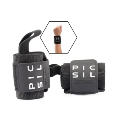 Abbildung von PICSIL Handgelenkschoner für Crosstraining Starke Handgelenkstütze Elastische Baumwolle Ideal Gewichtheben, Boxen, Training Schweißband Handgelenk, Schwarz, Unisex,