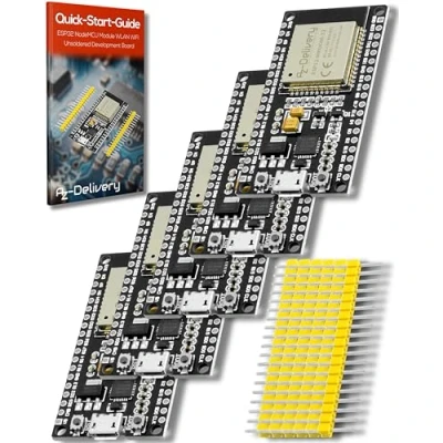 Abbildung von AZDelivery 5 x ESP 32 Dev Kit C unverlötet NodeMCU Module WLAN WiFi Development Board mit CP2102 (Nachfolgermodell zum ESP8266) und kompatibel Arduino inklusive E Book!…