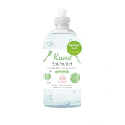 Abbildung von Kuno Geschirrspülmittel, biologisch abbaubar, vegan, Lemongrass, hautpflegend durch Urea, entfettet, flüssig, ergiebig und stark (500 ml, 1er Pack)