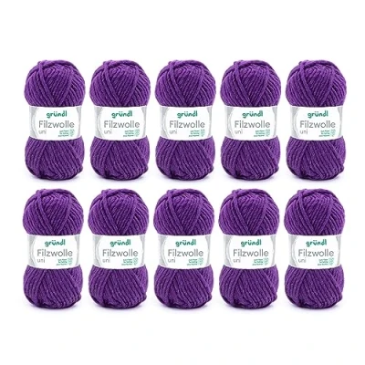 Abbildung von Gründl Filzwolle uni (Wolle zum Filzen, Stricken und Häkeln, Garn aus 100 % Schurwolle, 50 g / m, Nadelstärke: 8 9, 10 x g), Lila, 31 32 7.5 cm