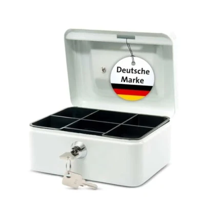 Abbildung von MAUL Geldkassette aus Stahl 20x17x9cm abschließbar Münzgeld Einsatz herausnehmbar Kasse mit 2 Schlüsseln Ideal als Spardose, Geldtasche, Tresor, klein Weiß