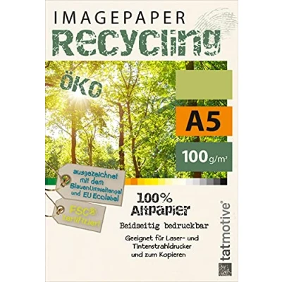 Abbildung von TATMOTIVE Imagepaper Recyclingpapier Öko 100g/qm A5, FSC zertifiziert, geeignet für alle Drucker, 500 Blatt Kopierpapier Druckerpapier nachhaltig