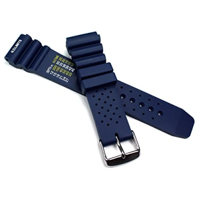 Abbildung von 18 mm blau KAUTSCHUK SILIKON ARMBAND TAUCHER DIVER 24 Dornschließe mit Wellen in und Schwarz