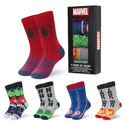 Abbildung von Marvel Socken Herren, 5er Pack Baumwolle Herrensocken Avengers, Lustigen Set Größe 39 46 Geschenke für Männer (Mehrfarbig, 40 45 EU)