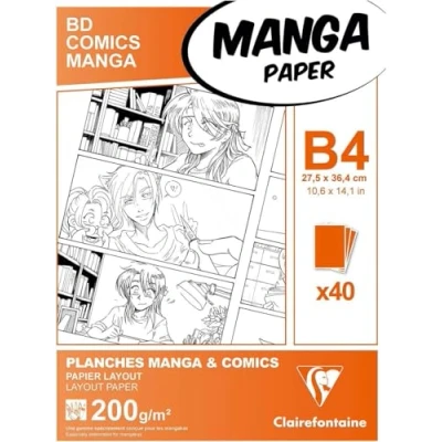 Abbildung von Clairefontaine 94049C Manga Etui BD/Comic (DIN B4, 27,5 x 37,4 cm, 40 Blatt, 200 g, geeignet für Filzmarker mit Alkohol, Packung Bögen) weiß
