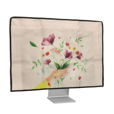 Abbildung von kwmobile Leinen Hülle kompatibel mit 24 26&quot; Monitor Schutzhülle Staubschutz Abdeckhaube für PC Bildschirm Computer Screen Cover Staubhaube Haube Aquarell Blumenstrauß
