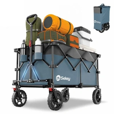 Abbildung von Sekey XXL Plus Bollerwagen Faltbar 200L 200KG Tragkraft, Faltbarer Geländetauglich mit Bremsen, Handwagen Patentiert Klappbar aus Vier Richtungen, PlusG 4010, Blau