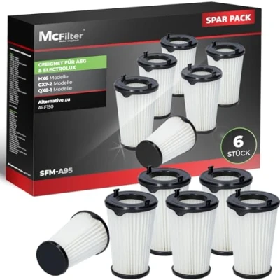 Abbildung von McFilter 6x Filter geeignet für AEG CX7 und QX8, MX7 7000 Staubsauger, Ersatz HEPA AEF150 Akkusauger Ergorapido Animal X Flexibility Power 2 45an i360 s360