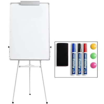 Abbildung von DOEWORKS 90cm x 60cm Whiteboard mit Dreibein Ständer, magnetisch trocken abwischbares Board/Flipchart Staffelei Whiteboard, höhenverstellbares Standboard