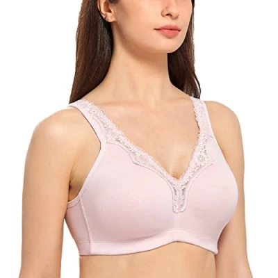 Abbildung von DELIMIRA Damen Cotton BH Ohne Bügel Baumwolle Große Größen Vollschalen Polster Nacktes Rosa 90B