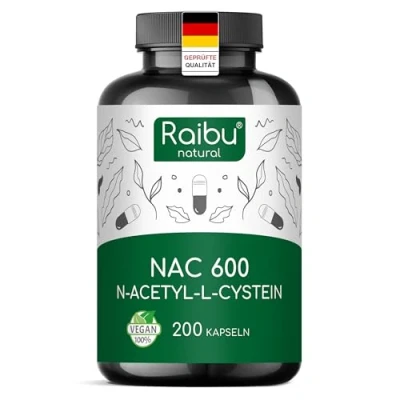 Abbildung von Raibu NAC 600 Kapseln hochdosiert (200 x 600mg) I Acetyl L Cystein in bester Qualität ohne Zusätze Deutschland produziert