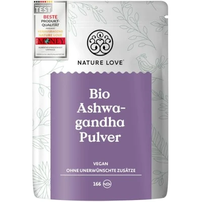 Abbildung von NATURE LOVE® Bio Ashwagandha Pulver 500 g Withania Somnifera zur Zugabe in Smoothies, Säfte, Goldene Milch oder Moon Milk zertifiziert, vegan, ohne unerwünschte Zusätze