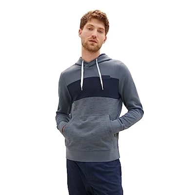 Abbildung von TOM Tailor MIT Color Blocking Kapuzenpullover, Herren, Größe: Large, Dusty dark teal spacedye