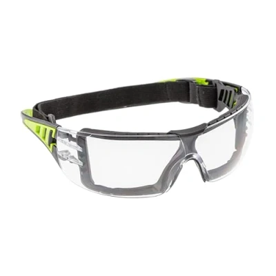 Abbildung von Högert Technik LOTZEN Schutzbrille klar/grün uni/Augenschutz, UV Schutz kratzfeste für Industrie und Gewerbe/Gummiband/leichte robuste Konstruktion/Normen: EN 166: 2001