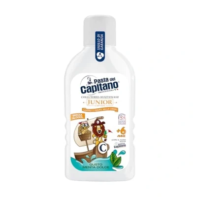 Abbildung von Pasta del Capitano, Minze Sweet Baby Mundwasser, Alkoholfreies Mundwasser für Kinder ab 6 Jahren, Schützt vor Kariesbildung, 100% Made in Italy, 400 ml Flasche