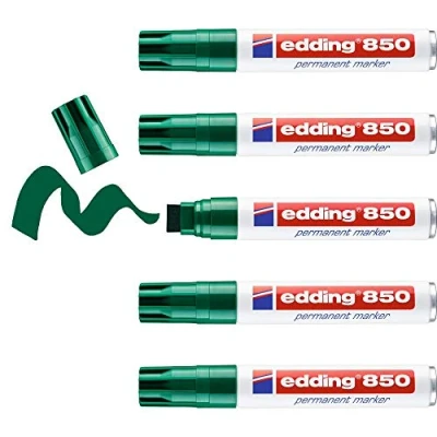 Abbildung von edding 850 Permanentmarker grün 5 Stifte Keil Spitze 15 mm für breite Markierungen wasserfest, schnell trocknend, wischfest Karton, Kunststoff, Holz, Metall, Glas