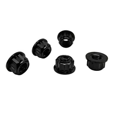 Abbildung von RISON Titan Mutter M8 x 1.25mm Bi Hex Kettenradmutter 12PT Flansch Kontermutter Schwarz Metall 5 Stück