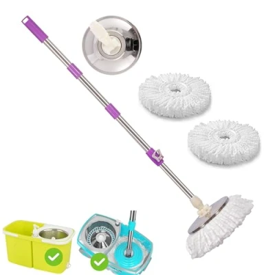 Abbildung von ARSUK Mop Reinigung Mopp mit Langer Griff 360 Grad Rotierend Einstellbar 2 Stück Mikrofaser Ersatzkopf, für Boden Hartholz Fliesen Bäder (Lila Moppgriff) Ersatzstiel)