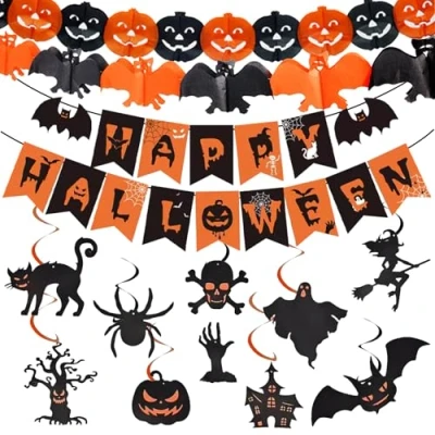 Abbildung von NEERIX Halloween Deko,Halloween Hängende Wirbel Dekoration, Gruselige Girlanden, Spiralen und Banner für epische Horrorpartys Hängedekorationen Gärten, Klassenzimmer mehr