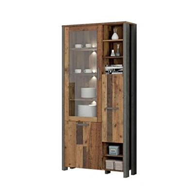 Abbildung von FORTE Clif Vitrine mit 1 Tür unf Glastür, Holzwerkstoff, Old Wood Vintage/ Betonoptik Dunkelgrau, 91,7 x 204,9 41,6 cm