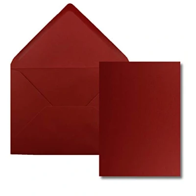 Abbildung von 50 Stück Karte mit Umschlag Set Einzel Karten Din A5 14,8 x 21 cm dunkelrot Brief Umschlägen C5 15,4 22 Nassklebung