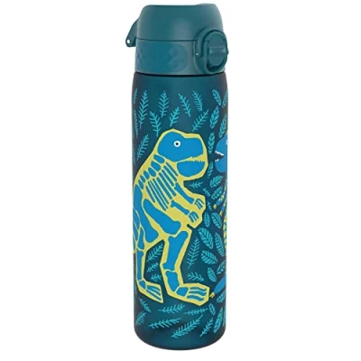Abbildung von ion8 Trinkflasche, 500 ml, Auslaufsicher, Einhandöffnung, Sichere Verriegelung, Spülmaschinenfest, BPA frei, Tragegriff, Klappdeckel, Leicht zu Reinigen, Klimaneutral, Dinosaurier Design
