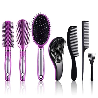Abbildung von SIQUK 7 Stück Haarkamm und Haarbürsten Set für Männer Frauen Paddel Haarbürste Rundbürste Entwirrende Haarkamm, Haar Styling Trockenes, Lockiges Glattes