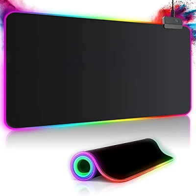 Abbildung von Gaming Mauspad RGB Mousepad 800x300mm XXL groß mit 14 Beleuchtungs Modi 7 LED Farben Wasserdicht Anti Rutsch für Computer PC Professionelle Gamer, Schwarz