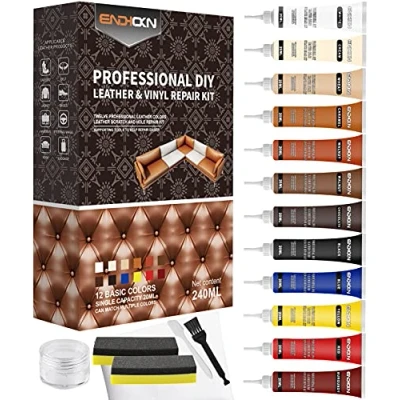 Abbildung von Endhokn Leder Reparatur Set Autositze, Sofas, Lederbekleidung, Ledertaschen, Gürtel, Reisetaschen Usw Kratzer, Löcher, Verschleiß Kunstleder Set（12 Farben）
