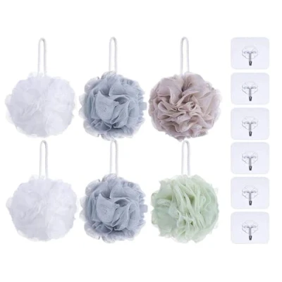 Abbildung von Anlising 6PCS Badeschwamm, Massageschwamm, Mesh Brush Duschschwamm, Seifschwamm, Bad Dusche Sponge, Luffa Bälle, Senden Transparenter Haken, für Frauen Männer Peeling Haut Sauber Beruhigen