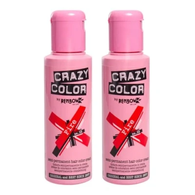 Abbildung von 2x Crazy Color Semi Permanente Haarfarbe 100ml (Fire Red Feuerrot)