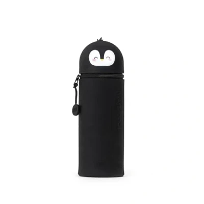 Abbildung von Legami Kawaii 2 in 1 Schulmäppchen weicher Silikon Panda Form, Tisch Stifthalter, Reißverschluss, Buntstifte, Marker, H 18,5 cm, Penguin