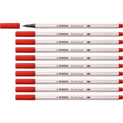 Abbildung von Premium Filzstift mit Pinselspitze für variable Strichstärken STABILO Pen 68 brush 10er Pack carminrot
