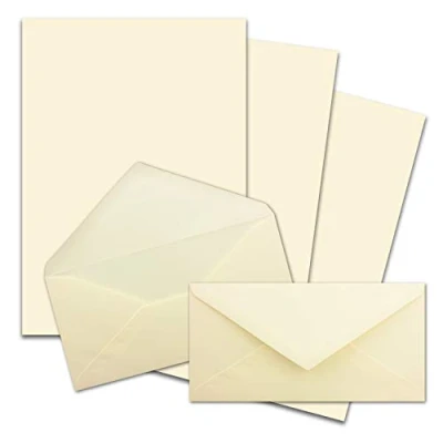 Abbildung von 25x Briefpapier Set DIN A4 mit Lang Briefumschlägen, Nassklebung Creme Vanille mattes Schreibpapier Kuverts FarbenFroh by GUSTAV NEUSER