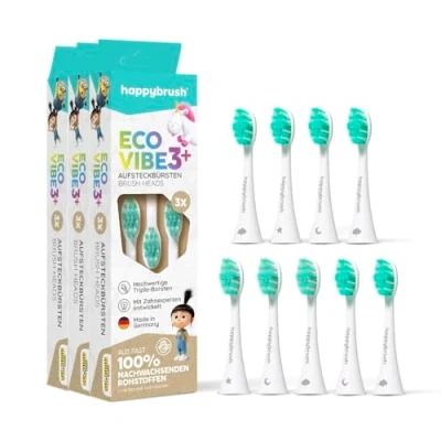 Abbildung von happybrush Aufsteckbürsten 9 stück (3x3) für elektrische Schallzahnbürste ECO VIBE 3 Agnes und PawPatrol Wechselköpfe Original Ersatzbürsten mit abgerundeten Borsten (Agnes, 1 (9er Pack))