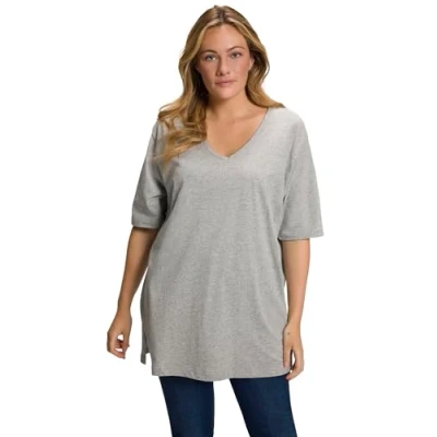 Abbildung von Ulla Popken Damen Basic v shirt T Shirts, Hellgrau Mélange, 46 48 EU