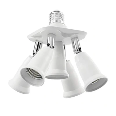 Abbildung von ledscom.de E27 Sockel, 5 fach Splitter Adapter, weiß, Lampensockel, Verteiler, Mehrfach, Fassung, Splitter, 3in1, E27, Adapter