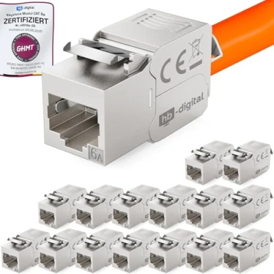 Abbildung von HB DIGITAL 16x CAT 6a Keystone Modul Jack GHMT zertifiziertes RJ45 Buchse STP 500MHz 10Gbit/s LSA werkzeuglos Kupplung Netzwerk Einbaubuchse für Patchpanel Ethernet LAN Verlegekabel