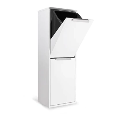 Abbildung von ARREGUI Ecoclas CR201 E Mülltrennsystem aus Stahl 2 Fächer Mülleimer für die Küche 2x17L (34L) Fach Abfalleimer Herausnehmbare Inneneimer + Griff Recycling Schrank Mülltrennung weiß