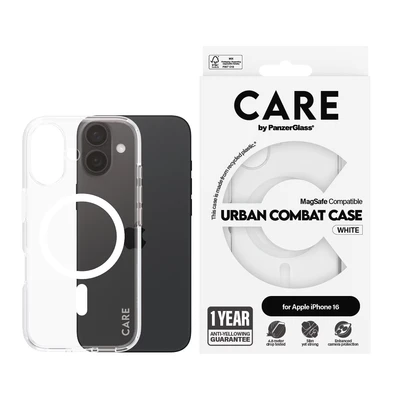 Abbildung von Apple iPhone 16 Hülle MagSafe Recycelter Kunststoff PanzerGlass Hard Case/Backcover Handyhülle Weiß Shockproof/Stoßfest