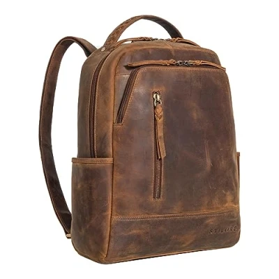 Abbildung von STILORD &#039;Aiden&#039; Vintage Leder Rucksack Moderner Backpack für Damen &amp; Herren 13,3 Zoll Laptop Daypack Tagesrucksack Arbeit Uni Business Freizeit Echtleder mittel groß, Farbe:vinto braun