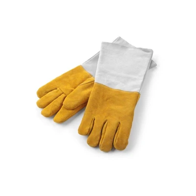 Abbildung von HENDI Ofenhandschuhe aus Leder bis 250 C zertifiziert Rinderleder 46 cm lang, Gastro Profi Grillhandschuhe Paar