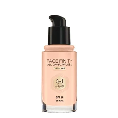 Abbildung von Max Factor Facefinity All Day Flawless 3 in 1 Foundation Beige 55 Primer, Concealer &amp; einem Für ein perfekt mattiertes Finish x 30 ml