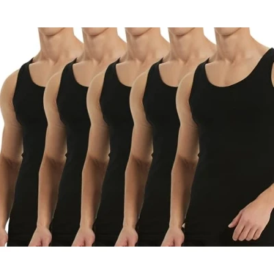 Abbildung von Falechay Unterhemd Herren Tank Top 5er Pack Baumwolle Feinripp ärmellos Muskelshirtst Männer Schwarz L