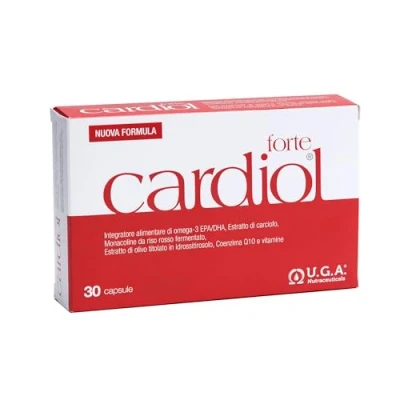 Abbildung von Cardiol Forte Nahrungsergänzungsmittel mit Omega 3 EPA/DHA Folsäure, Coenzym Q10 und Vitamin E Für das Wohlbefinden des Herzens Artischockenextrakt Fermentiertem rotem Reis 30 Kapseln