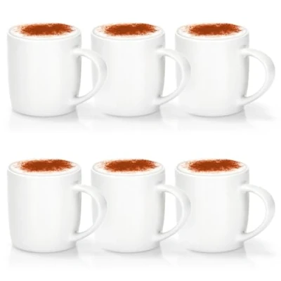 Abbildung von com four® 6x Kaffeebecher aus Porzellan Kaffee Tasse im modernem Design Basic Kaffeepott White für Kalt und Heißgetränke 330 ml (06 Stück cremeweiß bauchig)