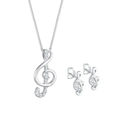 Abbildung von Elli Schmuckset Damen Notenschlüssel Anhänger Musik mit Kristallen in 925 Sterling Silber